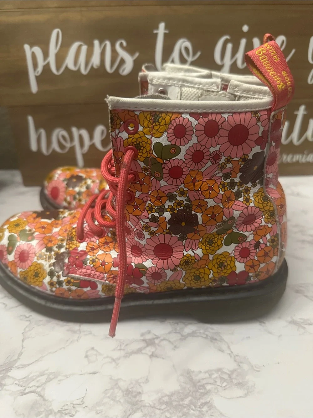 Dr. Martens Kids Brooklee Pink Floral Boots- Size 3